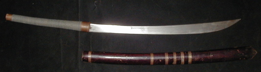 #AS119: Burmese or Thai Dha sword with metal wrapped handle.
