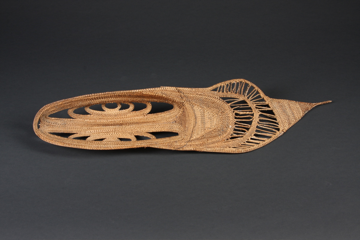 #OC221: Large old Abelam woven and coiled cane yam mask