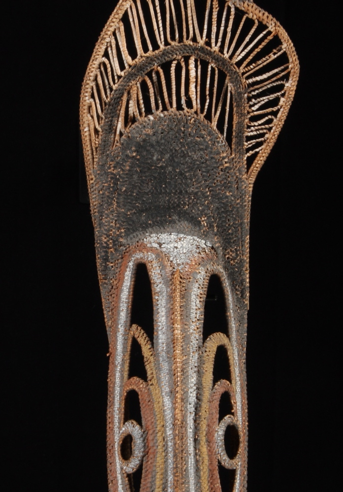 #OC221: Large old Abelam woven and coiled cane yam mask
