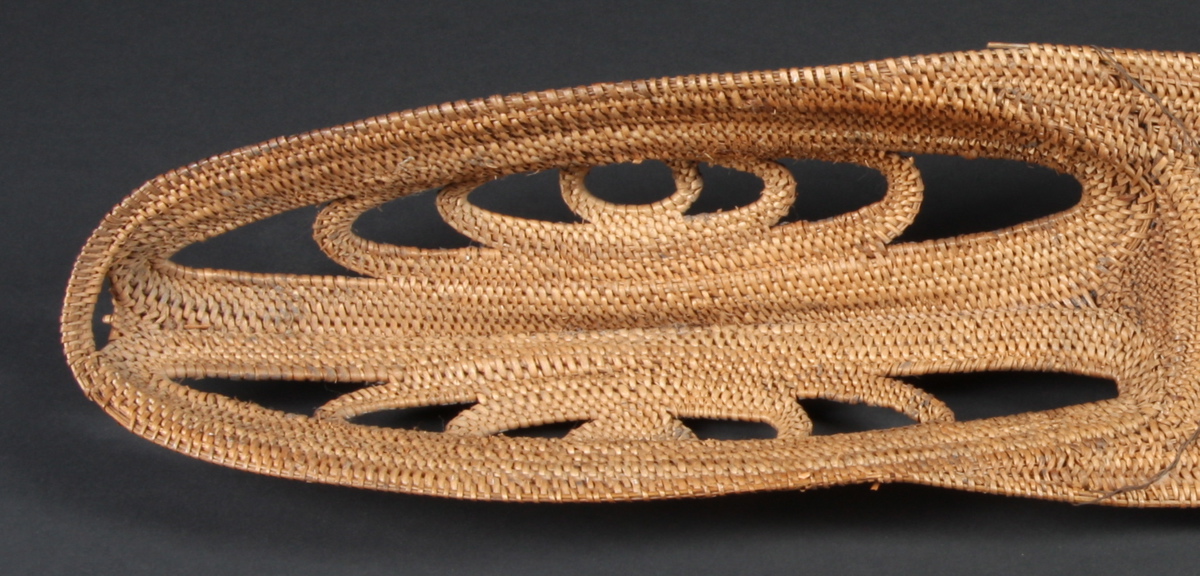 #OC221: Large old Abelam woven and coiled cane yam mask