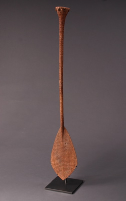 #OC222: 19th century Austral Island ceremonial paddle with intricate  
designs
