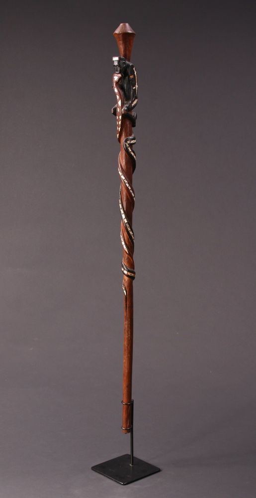 #OC224: Solomon Island figural staff with shell inlay