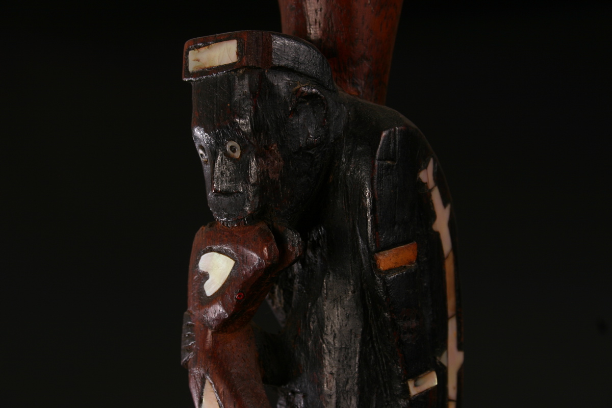 #OC224: Solomon Island figural staff with shell inlay